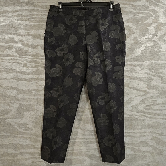 Talbots Heritage Fit Sparkle Jacquard Ankle Black Lined Pants Side Zip SZ 14 - Picture 1 of 11